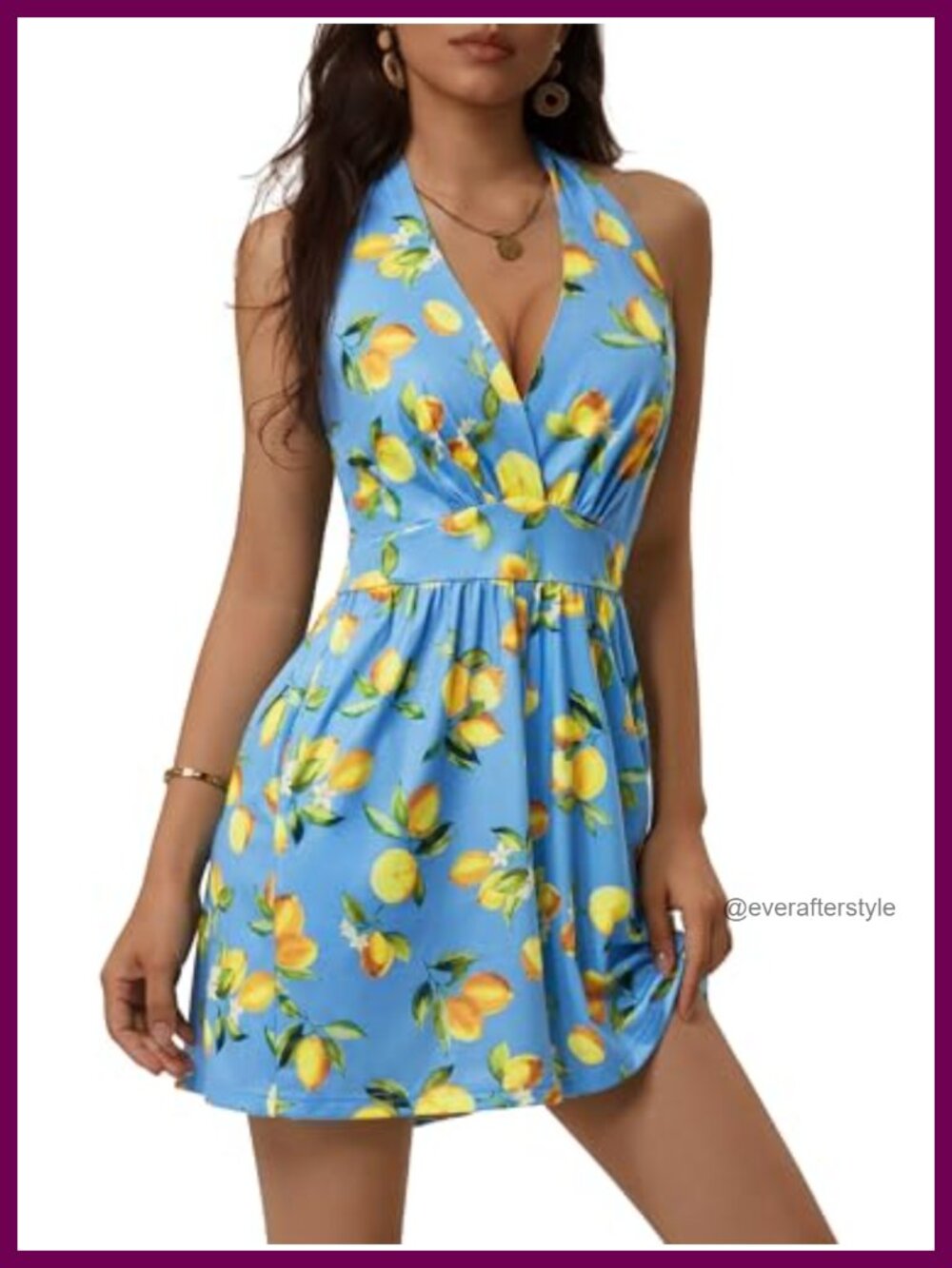 Casual Halter V Neck Backless Romper with Pockets Summer Beach Dressy Short